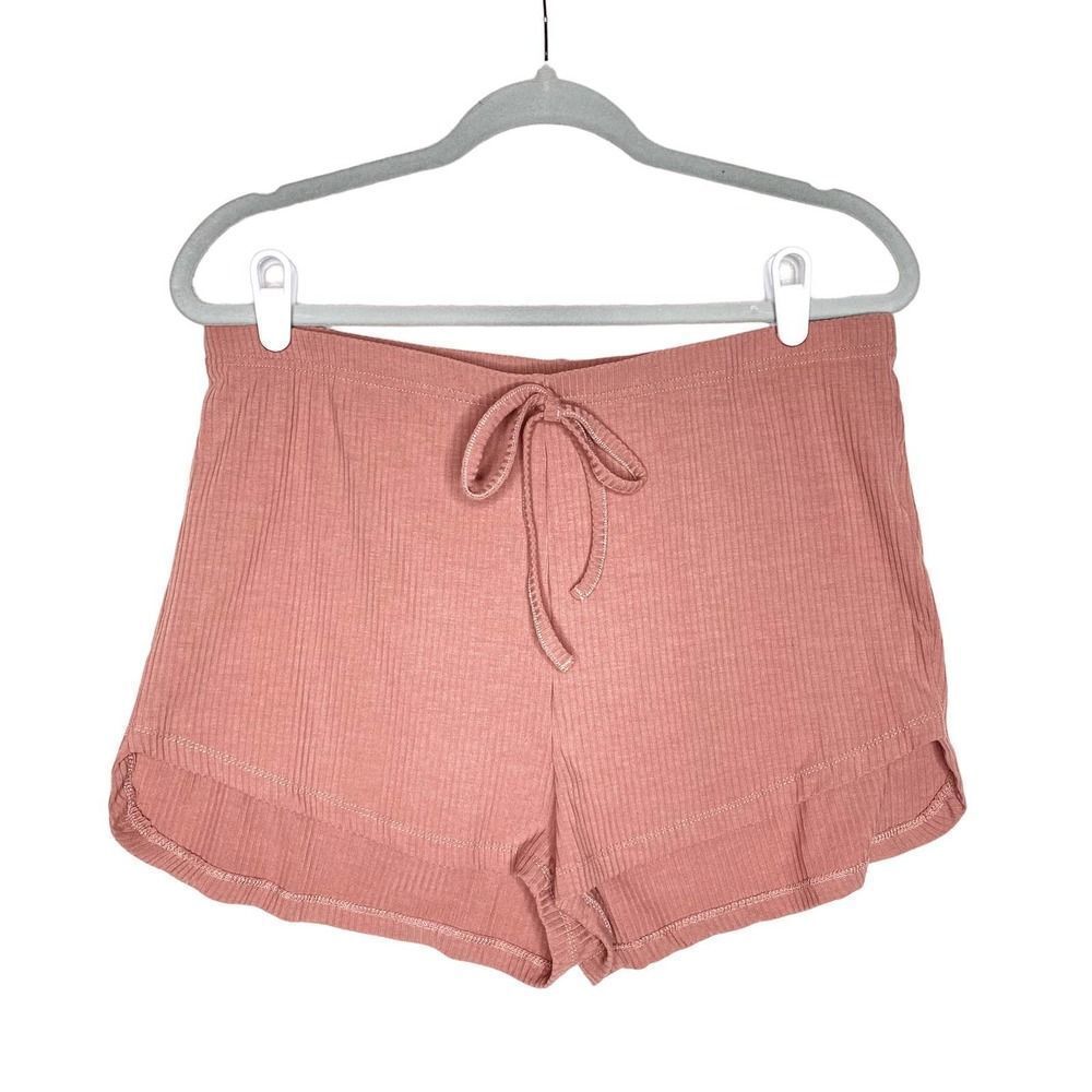 Shein Curve Tie Front Ribbed Knit Casual PJ Shorts Stretch Pink Orange Size 1XL